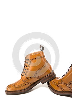 Premium Tanned Brogue Derby Boots of Calf Leather with Rubber Sole