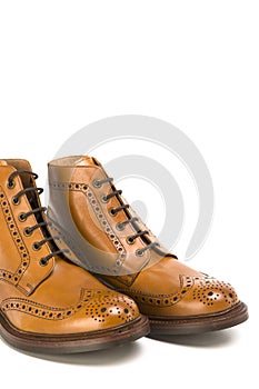 Premium Tanned Brogue Derby Boots Made of Calf Leather with Rubber Sole