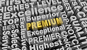 Premium Top Best Level Service Quality Word Collage 3d Illustration