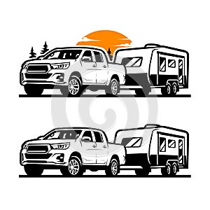 Premium Truck tow caravan vector illustration.