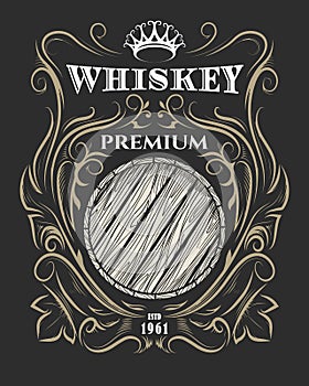 Premium Whiskey label with Barrel and Crown