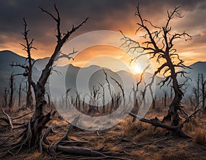 Premonition of Desolate Nature Scene, created with Generative AI technology