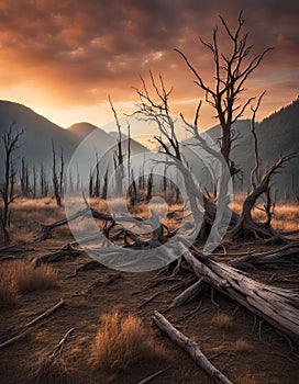 Premonition of Desolate Nature Scene, created with Generative AI technology