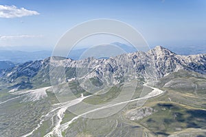 Prena peak at Campo Imperatore upland, aerial, Italy