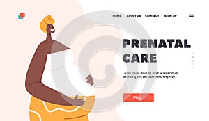 Prenatal Care Landing Page Template. African Pregnant Woman Waiting Baby, Pregnancy Concept. Young Mother Hold Belly