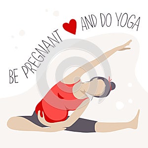 Prenatal Yoga. Pregnant woman doing exercise.