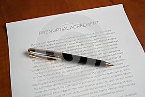 Prenuptial agreement with a pen