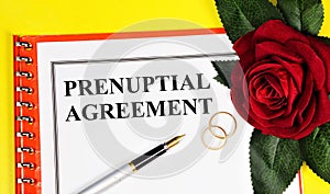 Prenuptial agreement. Text inscription on the form of the document.