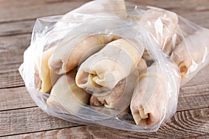 Prepack frozen stuffed cabbage roll package blowing bagginess ready to cooking