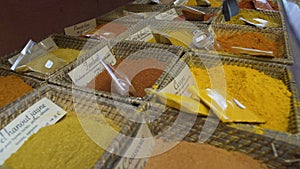 Prepackaged traditional condiments and herbs sold at spice store or local market