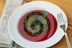 Prepaired braised amaranth - red spinach, in it`s own jucy sauce