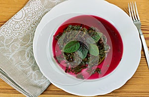 Prepaired braised amaranth - red spinach, in it`s own jucy sauce