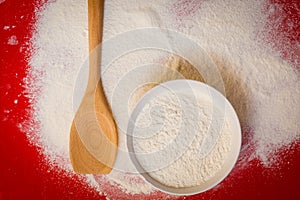 Preparation for baking, wheat flour on table