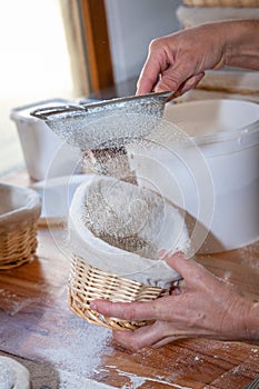 Working in a backery with flour photo