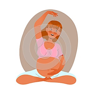 Preparation for Childbirth with Pregnant Woman Doing Yoga Exercises Vector Illustration