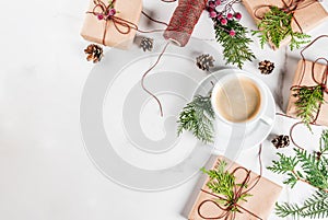 Preparation for Christmas with coffee and gifts