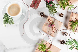 Preparation for Christmas with coffee and gifts