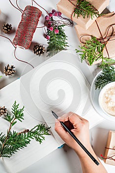 Preparation for Christmas with coffee and gifts