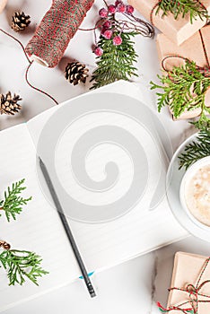 Preparation for Christmas with coffee and gifts