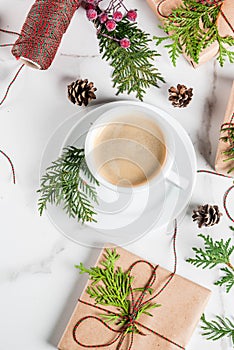 Preparation for Christmas with coffee and gifts