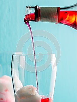 Preparation of cocktail Terremoto. Chilean traditional alcoholic drink Terrremoto. with pineapple ice cream, liquor photo