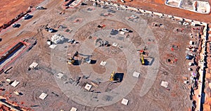 In preparation construction site to concrete foundation pouring to construction of a new building the during work