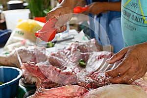 Preparation and dressing of a small suckling pig to cook over a wood fire.