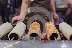 Preparation of the famous, traditional and delicious Hungarian Chimney Cake