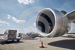 Preparation freight airplane at airport
