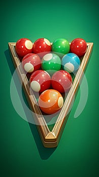 Preparation for a game with billiards snooker balls on table