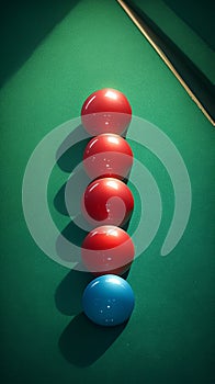 Preparation for a game with billiards snooker balls on table