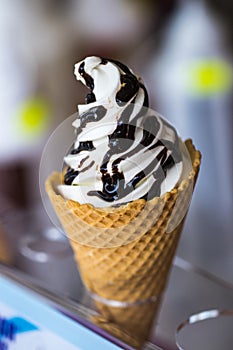 Preparation of ice cream in a waffle cup