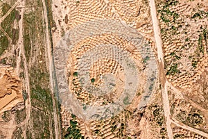 Preparation and leveling the landscape for construction. aerial top view