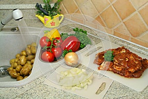 Preparation of lunch in kitchen