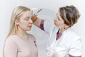 Preparation for permanent makeup of eyebrows in beauty salon