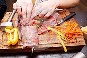 Preparation of pork rolls