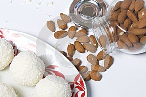 Preparation of Raffaello sweets at home.