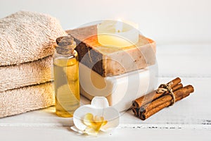 Preparation for spa treatments on white background