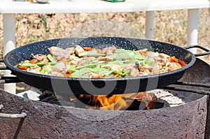 Preparation step of authentic Paella Valenciana photo