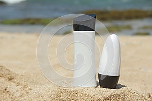 Preparation sunbathing on the beach