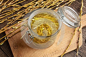 Preparation of tincture from white willow bark collected in spring