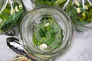 Preparation to marinate cucumbers.