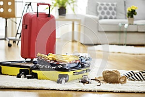 Preparation travel suitcase at home