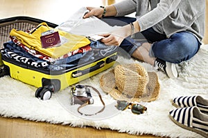 Preparation travel suitcase at home