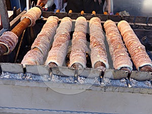 Preparation of the Trdelnik, traditional cake of Prague, Czech Republic.