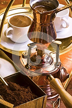 Preparation of Turkish coffee.