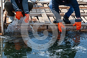 Preparation of winter ice-hole for swimming