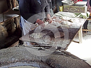 Preparation by a woman of dough for baking Georgian bread