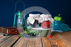 Preparations of chokeberry and red currant in jars