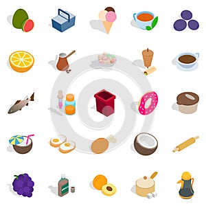 Prepare breakfast icons set, isometric style